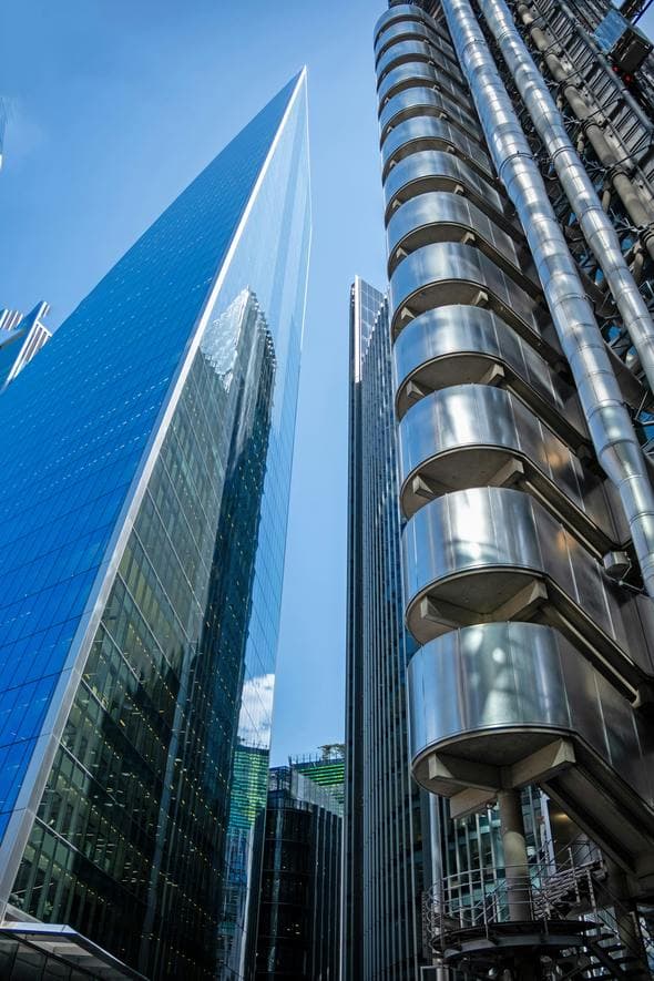 Lloyd's steel exterior beside modern City architecture